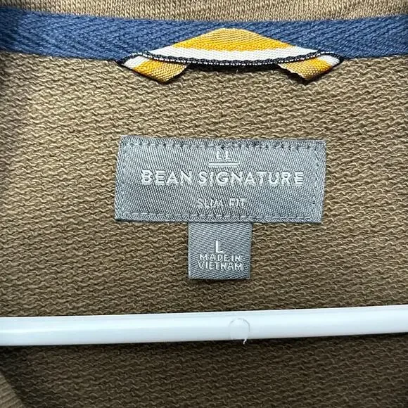 L.L. Bean Signature Slim Fit 1/4 Zip Pullover Men's Sz L Brown Green Cotton - Picture 3 of 6